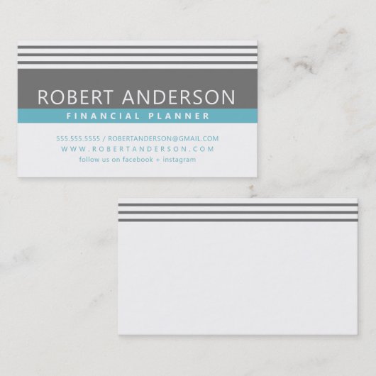 Carte De Visite LIGNES MODERNES SIMPLES bleu aqua gris clair bleu (Devant / Derrière)