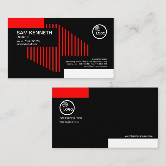 Carte De Visite Lignes structurelles rouges créatives ingénieur (Devant / Derrière)