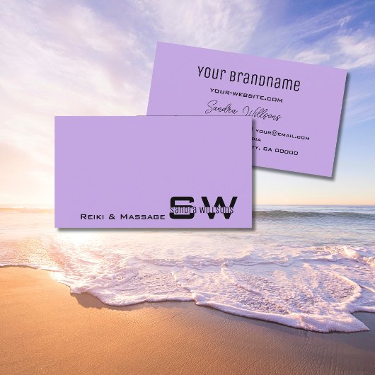 Carte De Visite Lilac clair simple avec Monogramme Chic Purple