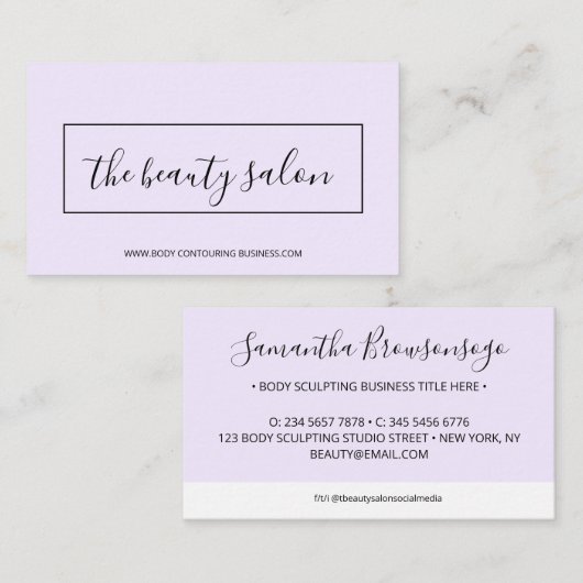 Carte De Visite Lilac Clean Design simple avec cadre rectangle (Devant / Derrière)