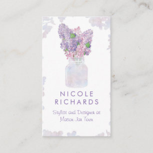 Carte De Visite Lilac Mason Jar Bouquet Floral Aquarelle Élégante
