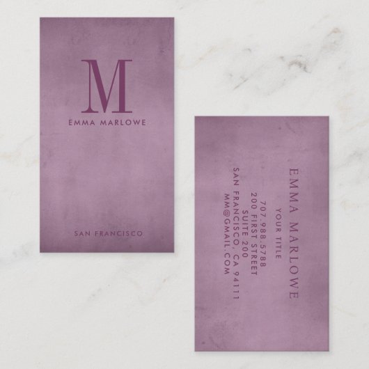 Carte De Visite Lilac monogramme minimal (Devant / Derrière)