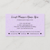 Carte De Visite Lilac Party Décoration Événement Planificateur Cél (Dos)