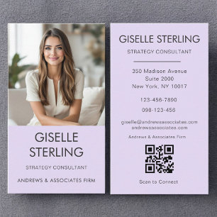 Carte De Visite Lilac Purple Minimale Photo QR Code Moderne
