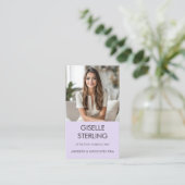 Carte De Visite Lilac Purple Minimale Photo QR Code Moderne (Debout devant)