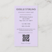 Carte De Visite Lilac Purple Minimale Photo QR Code Moderne (Dos)