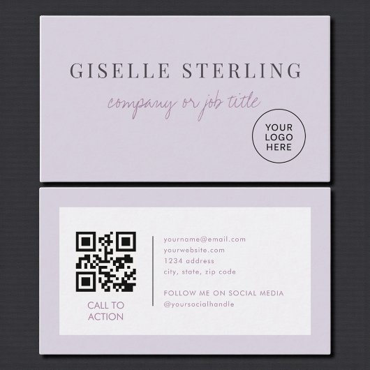 Carte De Visite Lilac Purple Minimalist Company Logo QR Code