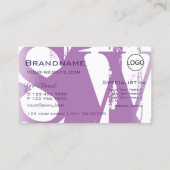 Carte De Visite Lilac violet blanc moderne avec logo et monogramme (Dos)