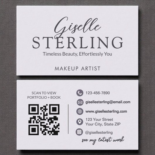 Carte De Visite Lilac violet moderne Script élégant QR Code