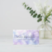 Carte De Visite Lilas Violet et Bokeh Bleu Marbre (Debout devant)