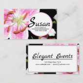 Carte De Visite Lily rose | Fleur Lily rose délicate sur noir (Devant / Derrière)