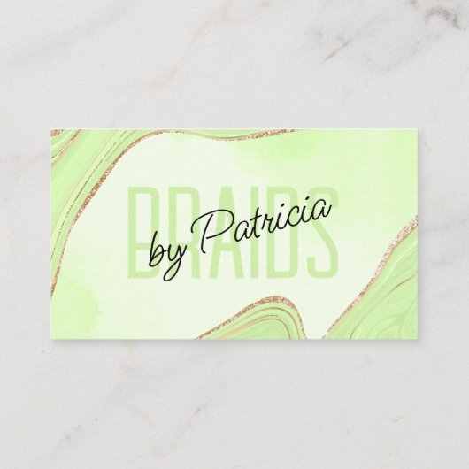 Carte De Visite Lime Green Gold Parties scintillant Agate cheveux  (Dos)