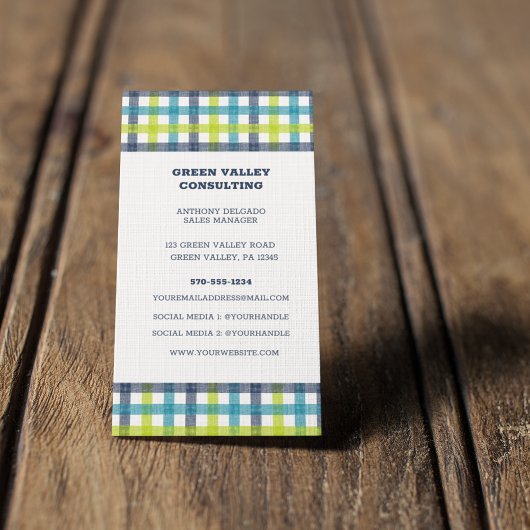 Carte De Visite Lime Green, Navy et bleu turquoise Plaid