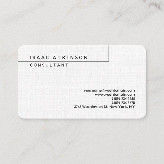 Carte De Visite Lin Arrondi Classique Élégant Plat Professionnel (Devant)