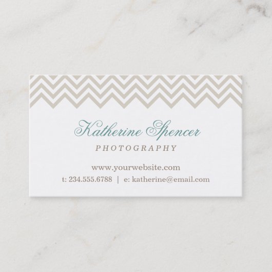 Carte De Visite Lin Beige moderne Chevron et Pois (Devant)
