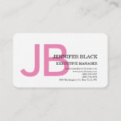 Carte De Visite Lin Gras Monogramme Rose Blanc Moderne Plain (Devant)