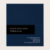 Carte De Visite Lin Marine Bleu Noir Élégant Plain Professionnel (Extérieur déplié)