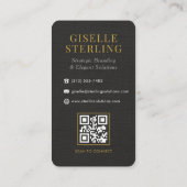 Carte De Visite Linen Black White Gold Monogram QR Code (Dos)