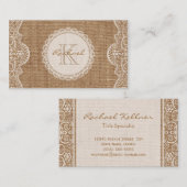 Carte De Visite Linen Burlap Blanche dentelle Monogramme Contact p (Devant / Derrière)