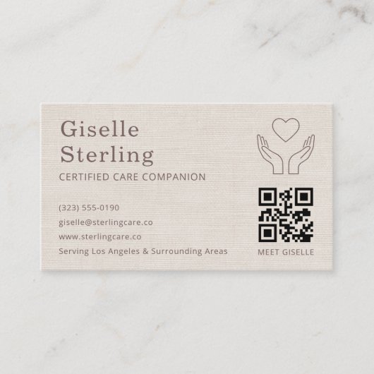 Carte De Visite Linen Home Caregiver QR Code Certified Support (Devant)