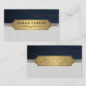 Carte De Visite Linen Métallo Bleu Or (Devant / Derrière)