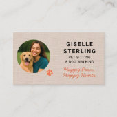 Carte De Visite Linen Pet Sitting Photo Paw Print Minimalist (Devant)