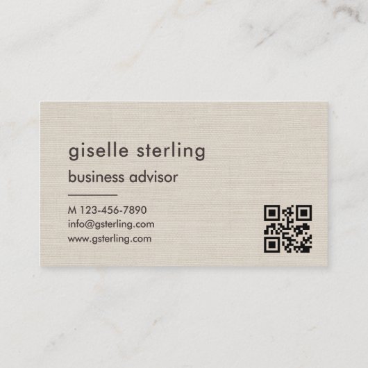 Carte De Visite Linen QR Code Minimalist Monogram  (Dos)