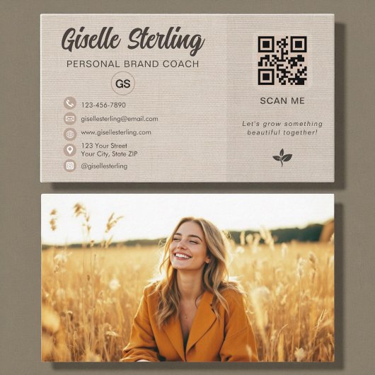 Carte De Visite Linen QR Code Photo Monogram Social Media 