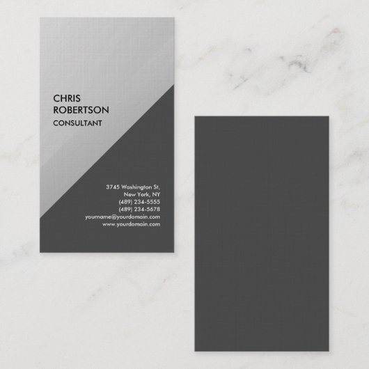 Carte De Visite Linen Silver Grey Exclusive Spécial Moderne Unique (Devant / Derrière)