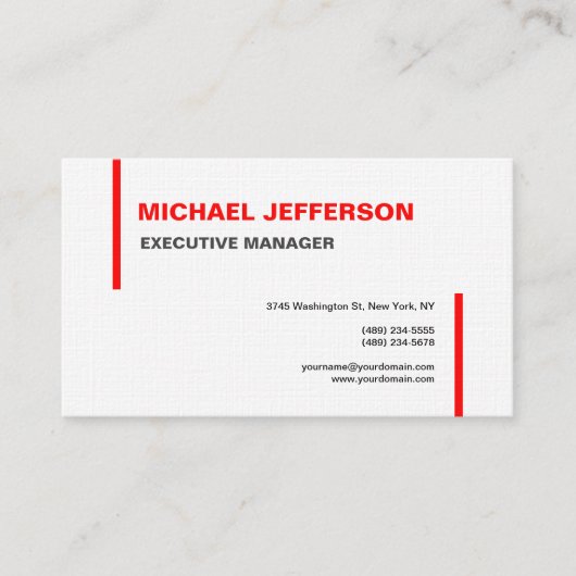 Carte De Visite Linen tendance moderne élégant simple rouge blanc (Devant)