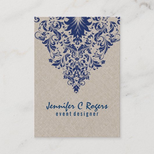 Carte De Visite Linge beige Royal Blue Floral Lace Concepteur d'év (Devant)