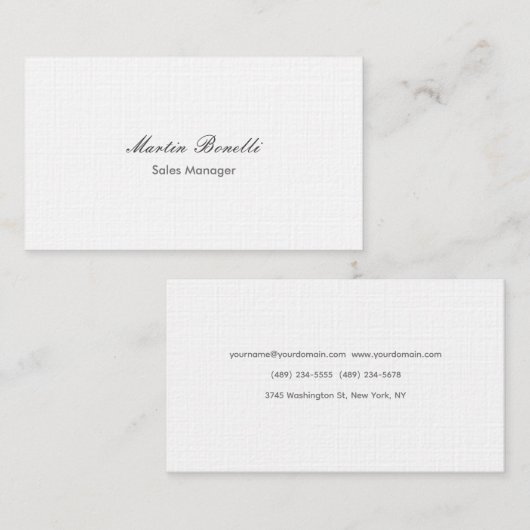 Carte De Visite Linge blanc noir simple classique à deux côtés (Devant / Derrière)