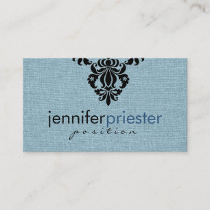 Carte De Visite Linge Bleu Burlap Texture Avec Design Floral Noir
