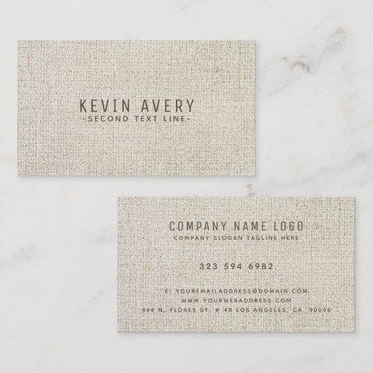 Carte De Visite Linge de lit Beige Texture Professionnelle Aspect  (Devant / Derrière)