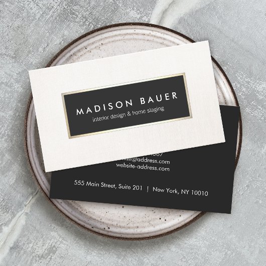 Carte De Visite Linge de lit moderne élégant doré noir et beige