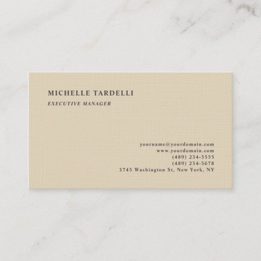 Carte De Visite Linge de Luxe Beige Classique Simple Professionnel (Devant)