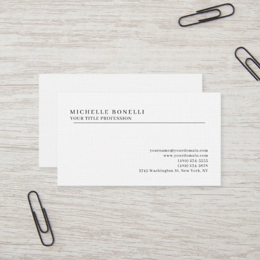 Carte De Visite Linge de Luxe Classique Simple Professionnel (Devant/Arrière en situation)