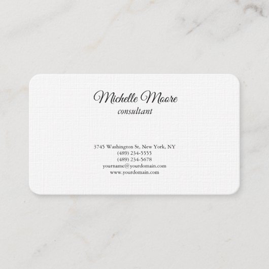 Carte De Visite Linge de luxe Noir & Blanc Plat Classique Minimal (Devant)