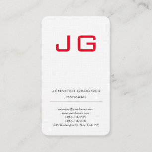 Carte De Visite Linge de luxe tendance uni blanc rouge monogramme