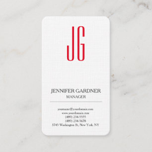 Carte De Visite Linge de luxe tendance uni blanc rouge monogramme