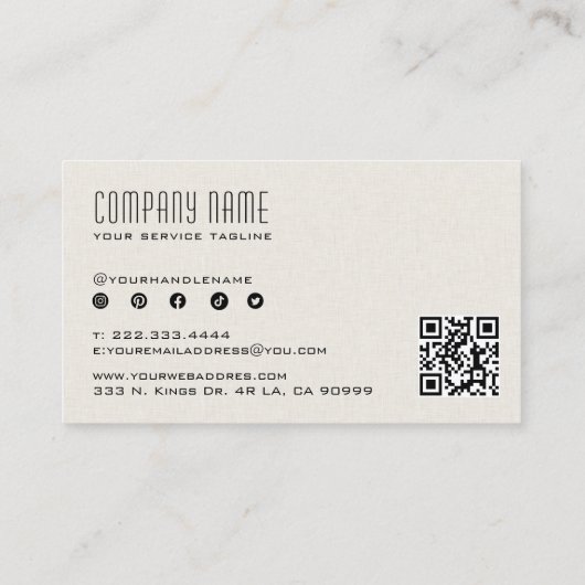 Carte De Visite Linge de maison en lin beige clair Code QR (Dos)