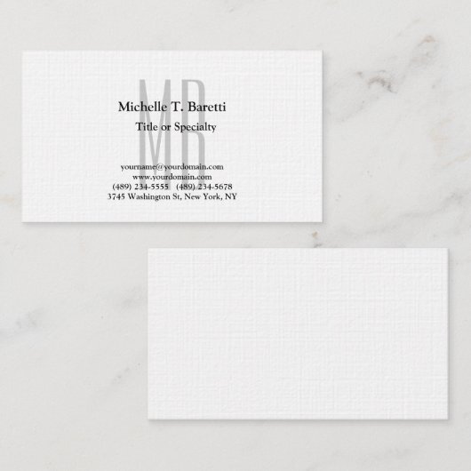 Carte De Visite Linge de qualité supérieure moderne gris monogramm (Devant / Derrière)