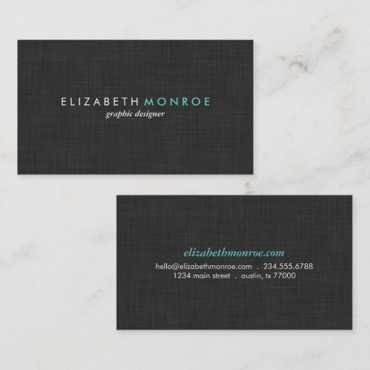 Carte De Visite Linge gris charbon Texture Sleek Simple (Devant / Derrière)