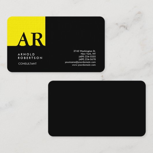 Carte De Visite Linge moderne Jaune Monogram (Devant / Derrière)