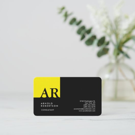 Carte De Visite Linge moderne Jaune Monogram (Debout devant)