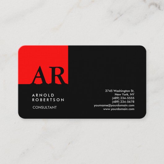 Carte De Visite Linge moderne noir rouge monogramme (Devant)