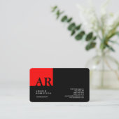 Carte De Visite Linge moderne noir rouge monogramme (Debout devant)