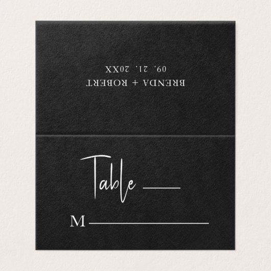 Carte De Visite Linge noir Simple Script Mariage Place Card (Extérieur déplié)