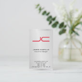 Carte De Visite Linge Professionnel Moderne Gris Rouge Monogramme (Debout devant)