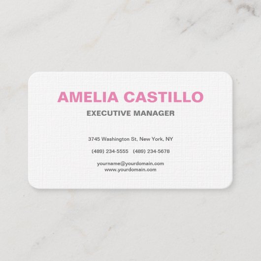 Carte De Visite Linge Rose Blanc Moderne Élégant Simple Minimalist (Devant)